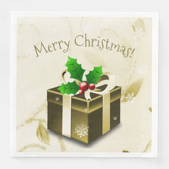 Gold Christmas Gift Paper Napkin (Front)