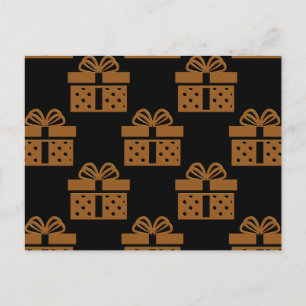 Gold Christmas Gifts on Black Holiday Postcard