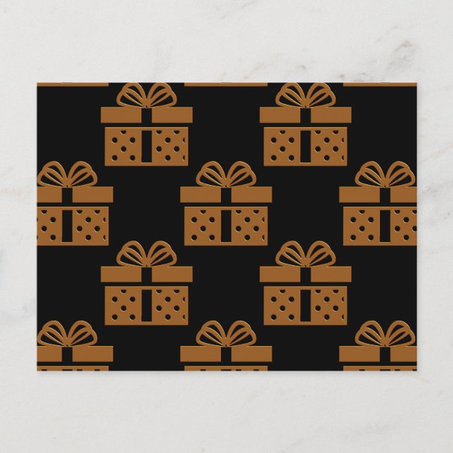 Gold Christmas Gifts on Black Holiday Postcard (Front)
