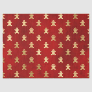 Gold Christmas Gingerbread Man on Red Decoupage Tissue Paper