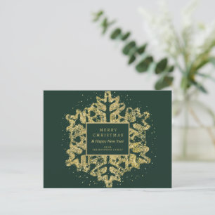 Gold Christmas Glitter Snowflake Corporate Green Holiday Postcard