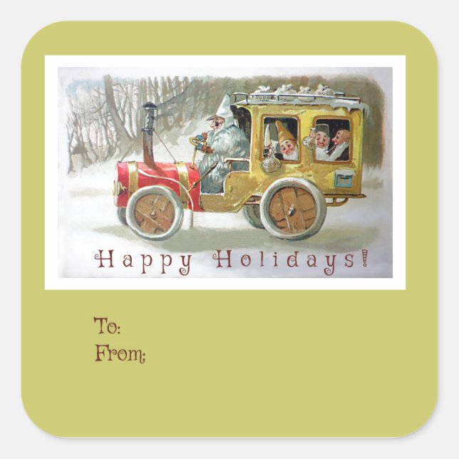 Gold Christmas Gnomes Vintage Holiday Gift Labels (Front)