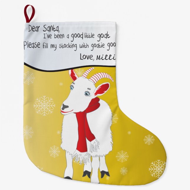 Gold Christmas Goat Dear Santa I have been good Large Christmas Stocking (Front)
