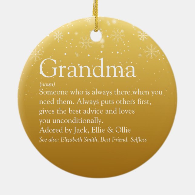 Gold Christmas Grandma Grandmother Definition  Ceramic Tree Decoration (Back)