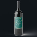 Gold Christmas Greenery on Teal Wine Label<br><div class="desc">This wine bottle label features a beautiful border of gold greenery on a dark teal background. The message "Merry Christmas" is a trendy handwritten style text. Personalise this holiday label with your name.</div>
