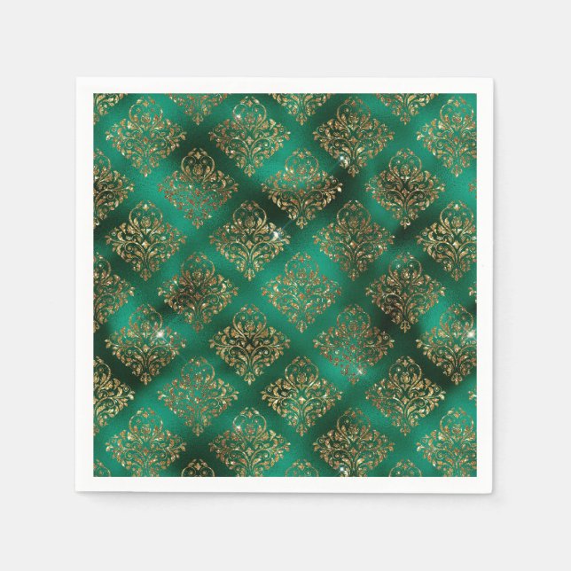 Gold Christmas Holiday Metallic Damask Napkin (Front)