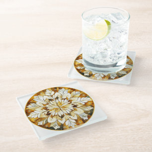 GOLD CHRISTMAS HOLIDAY STAINED GLASS LOOK  COASTER