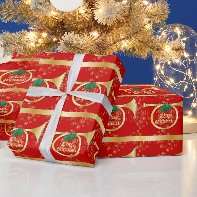 Gold Christmas Horn Gift Wrap (Holidays)