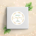 Gold Christmas Label Wreath Family Name<br><div class="desc">Complete your Christmas gifts and envelopes this year with a personalised faux gold foil effect Christmas stickers. This luxury Merry Christmas round label includes a gold wreath background and modern script font and a space for your name or family surname.</div>