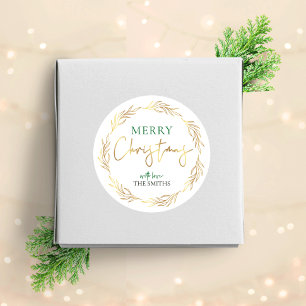 Gold Christmas Label Wreath Family Name