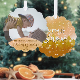 Gold Christmas Let it Snow New Grandma Photo Tree Decoration Card