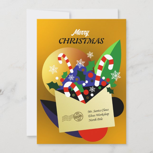 Gold Christmas Letter to Santa Holiday Card (Front)