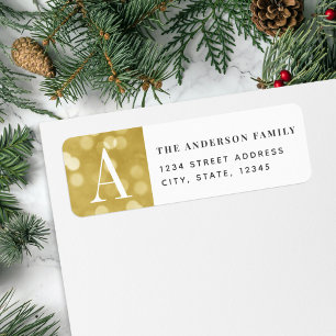 Gold Christmas Lights Holiday Return Address
