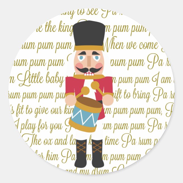 Gold Christmas Little Drummer Boy Classic Round Sticker (Front)