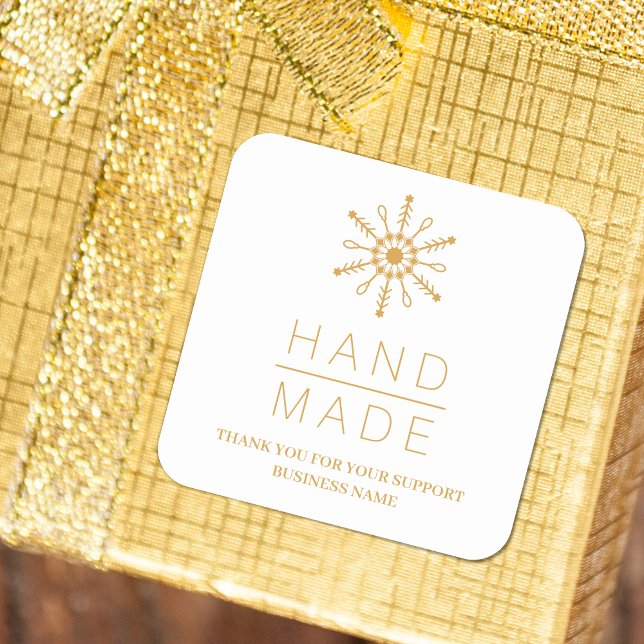Gold Christmas Modern Snowflake for Business Square Sticker (Gold Christmas Modern Snowflake for Business Square Sticker.)