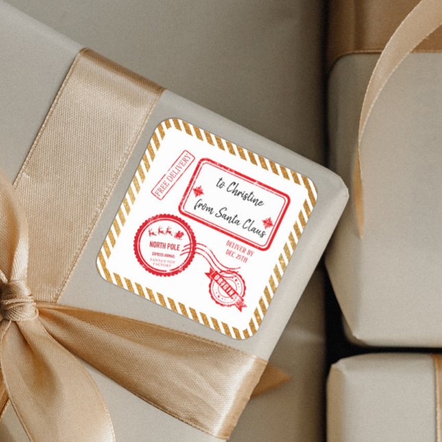 Gold Christmas North Pole Mail Delivery From Santa Square Sticker (Creator Uploaded)
