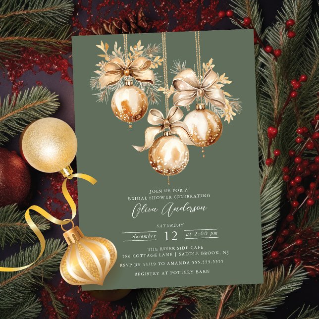 Gold Christmas Ornament Bridal Shower Invitation (Creator Uploaded)