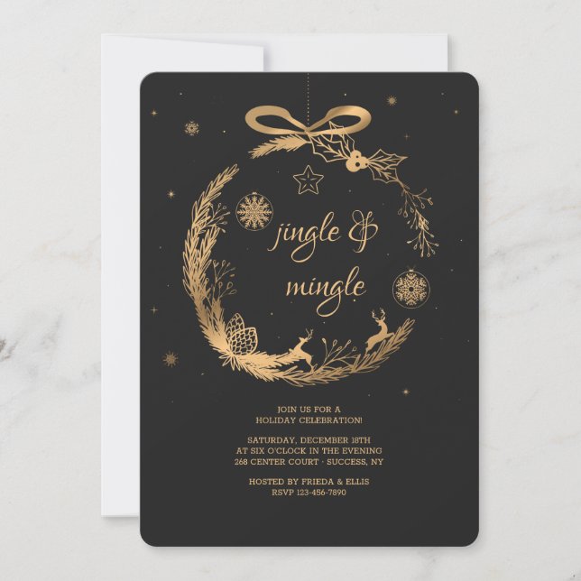 Gold Christmas Ornament Holiday Party Invitation (Front)
