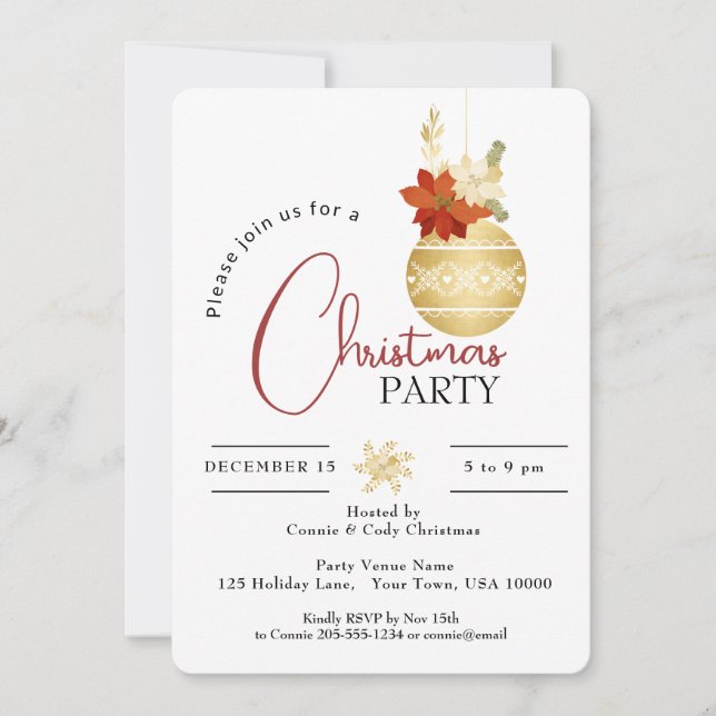 GOLD CHRISTMAS ORNAMENT  PARTY INVITATION (Front)