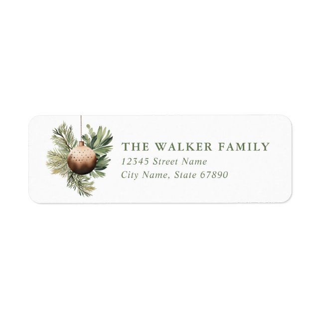 Gold Christmas Ornament Return Address Labels (Front)