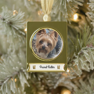 Gold Christmas Ornament with Pets Name Banner