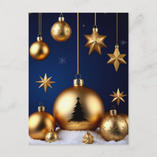 Gold Christmas Ornaments Against Dark Background Postcard
