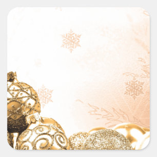 Gold Christmas Ornaments and Snowflakes Square Sticker