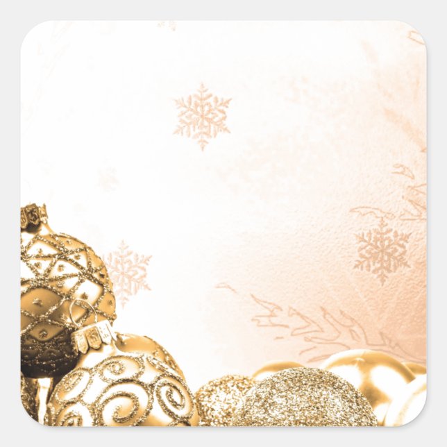 Gold Christmas Ornaments and Snowflakes Square Sticker (Front)