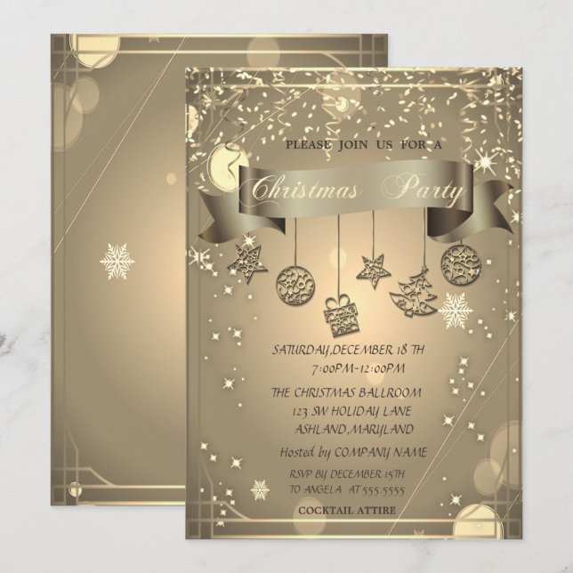 Gold,Christmas Ornaments Company Christmas Party  Invitation (Front/Back)