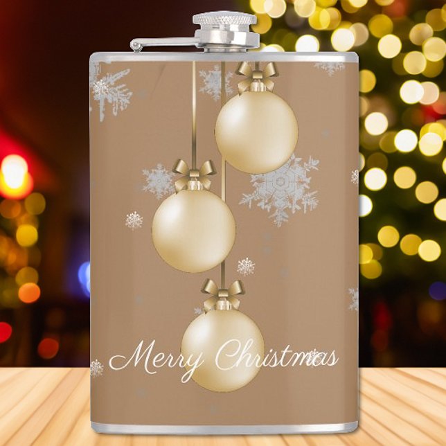 Gold Christmas Ornaments Holiday Flask (Gold Christmas Ornaments Holiday Flask)