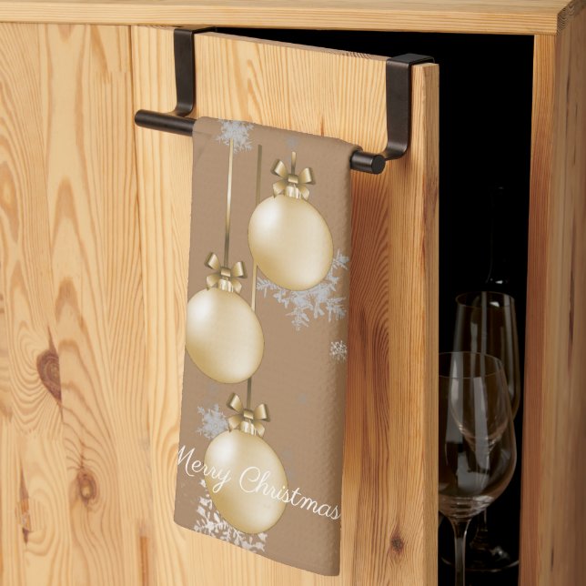 Gold Christmas Ornaments Kitchen Towel (Thirds Fold)