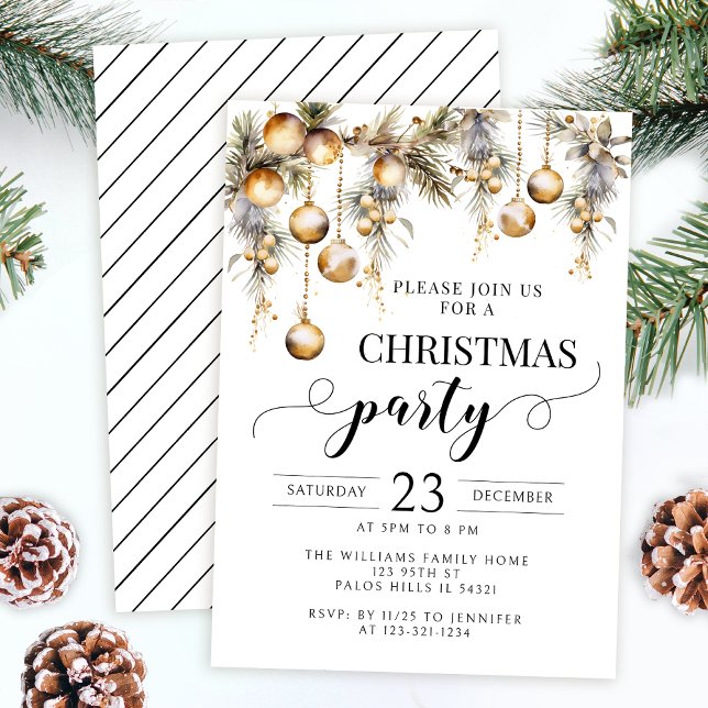 Gold Christmas ornaments party invitation (Creator Uploaded)