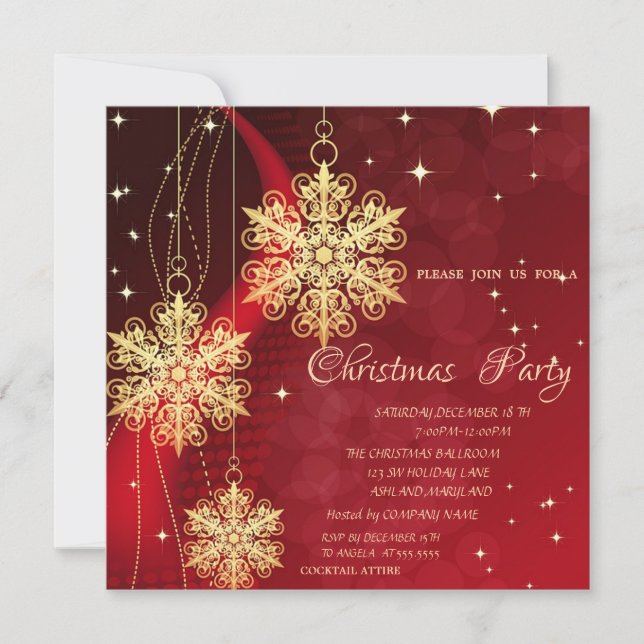 Gold Christmas Ornaments ,Red Corporate Invitation (Front)