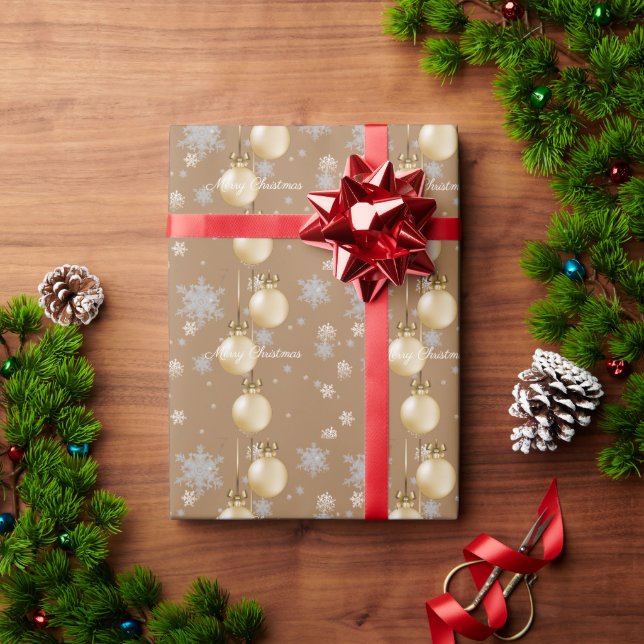 Gold Christmas Ornaments Wrapping Paper (Holiday Gift)