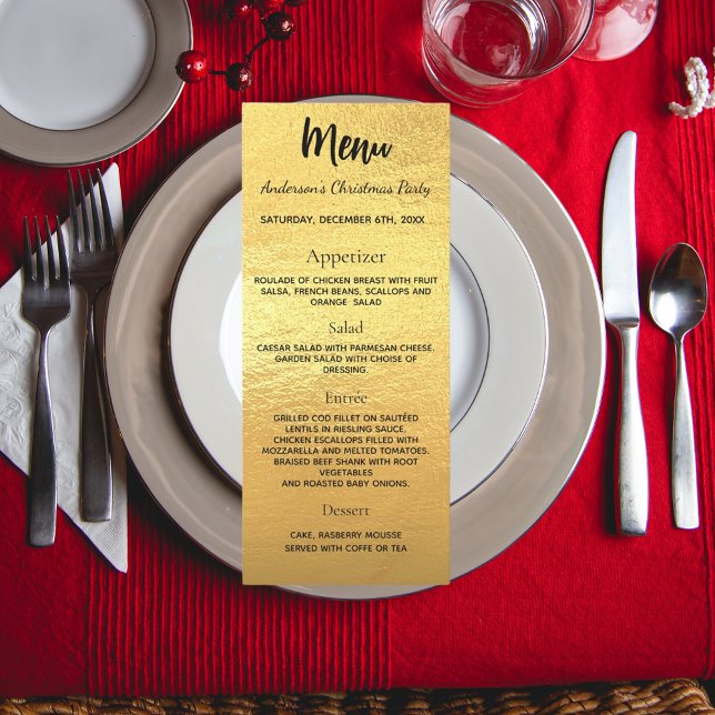 Gold Christmas party dinner menu card (Creator Uploaded)