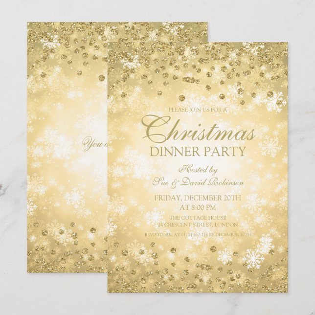 Gold Christmas Party Glitter Winter Wonder Invitation (Front/Back)
