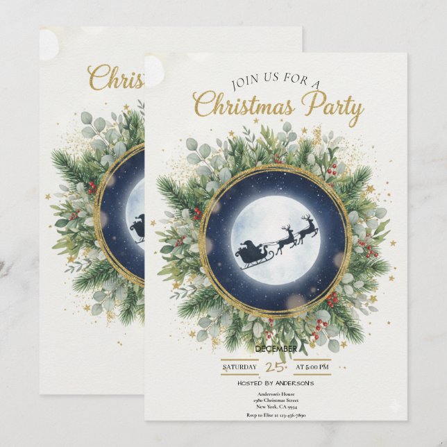 Gold Christmas Party Invitation | Editable Friends (Front/Back)
