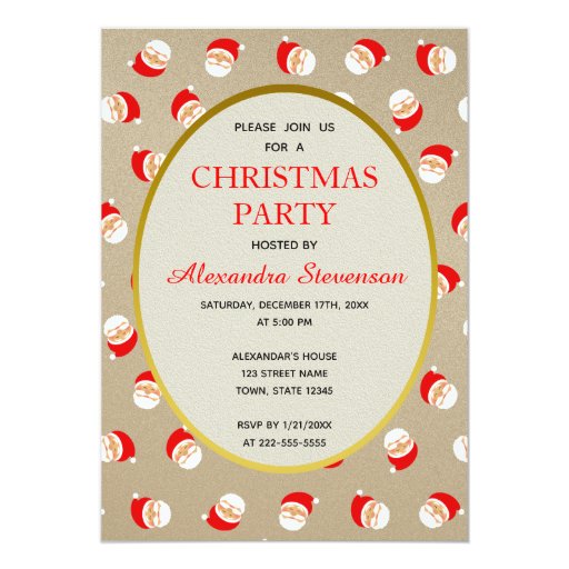Image of Gold Christmas Party Invitation with Santa Pattern