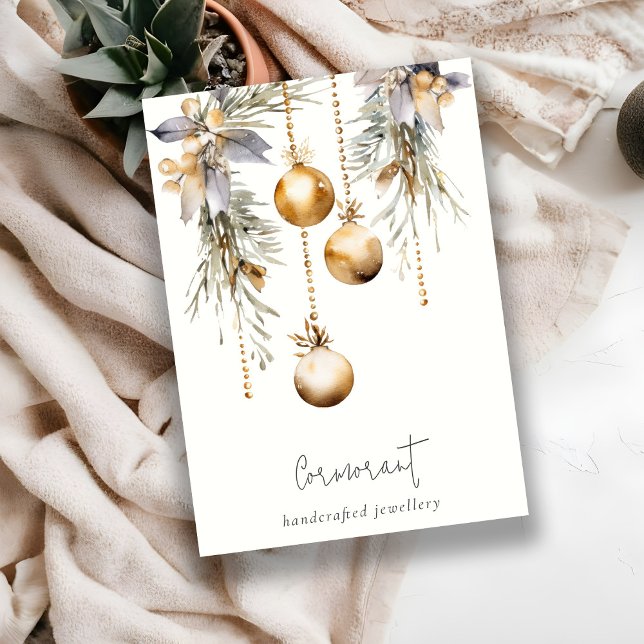 Gold Christmas Pine Ornaments Blank Jewellery Hold Business Card (Creator Uploaded)
