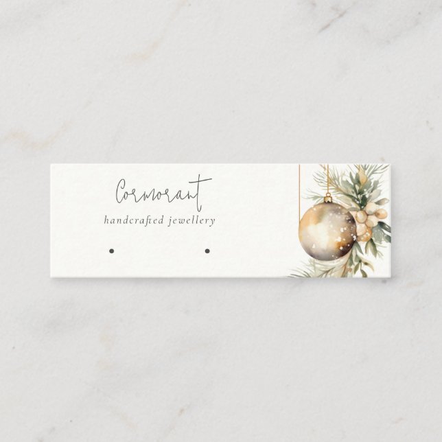 Gold Christmas Pine Ornaments Earring Stud Holder Mini Business Card (Front)