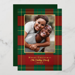 Gold Christmas Plaid Foil Holiday Photo Card