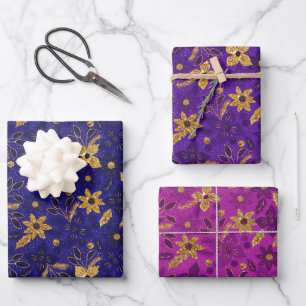 Gold Christmas Poinsettia Flowers Wrapping Paper Sheet