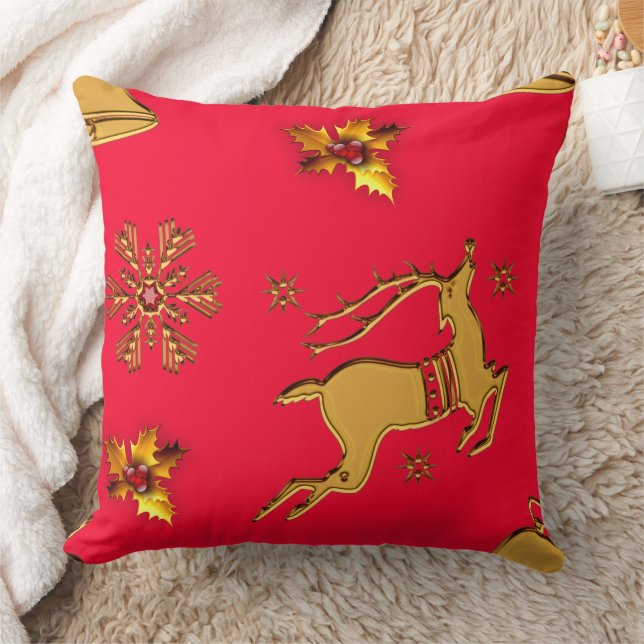 Gold Christmas Reindeer Cushion (Blanket)