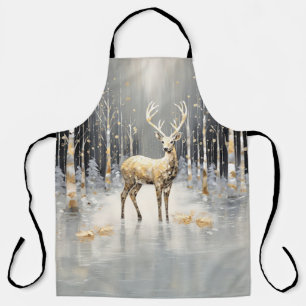 Gold Christmas Reindeer Holiday Apron