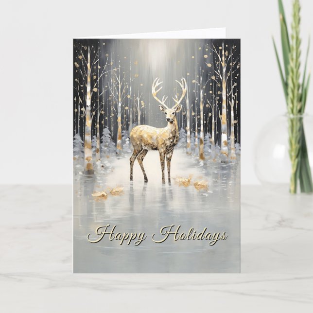 Gold Christmas Reindeer Holiday Card (Front)