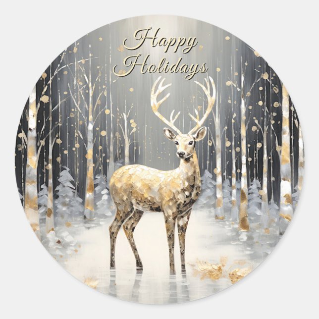 Gold Christmas Reindeer Holiday Classic Round Classic Round Sticker (Front)