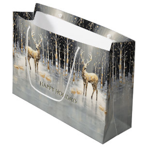 Gold Christmas Reindeer Holiday Gift Bag