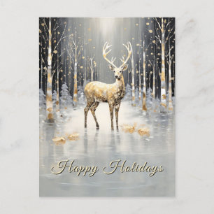 Gold Christmas Reindeer Holiday Postcard
