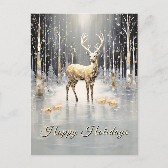 Gold Christmas Reindeer Holiday Postcard (Front)