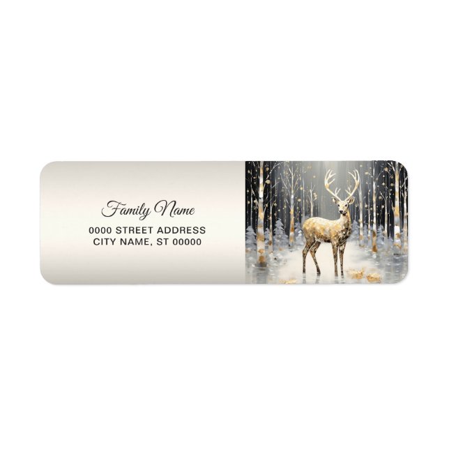 Gold Christmas Reindeer Holiday Return Address (Front)